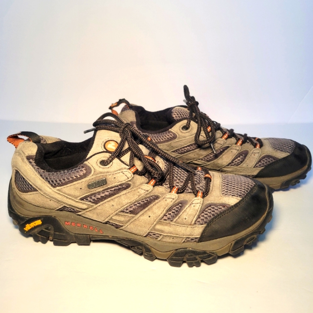 Merrell Men's Gray and Black Athletic Hiking Shoes with Orange Accents